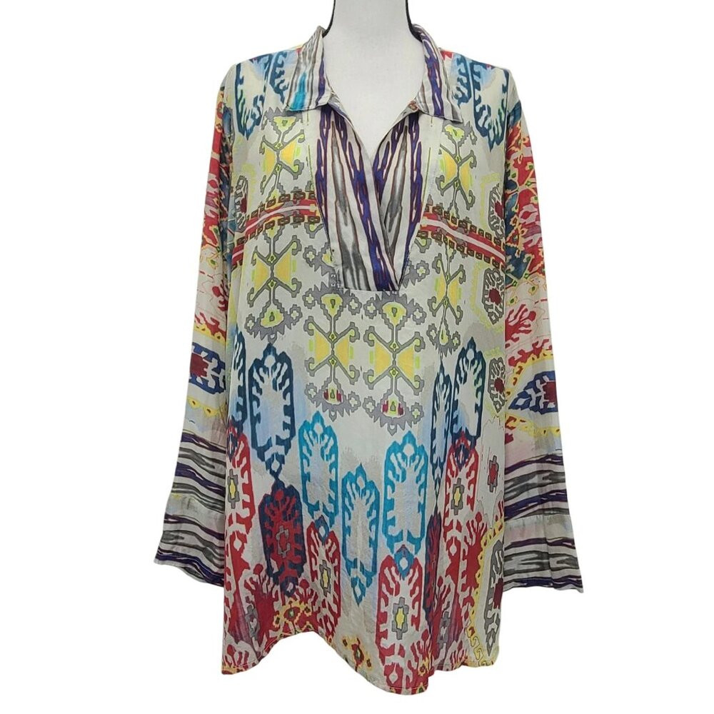 Johnny Was Silk Aztec Tunic- size XL - Picture 3 of 5